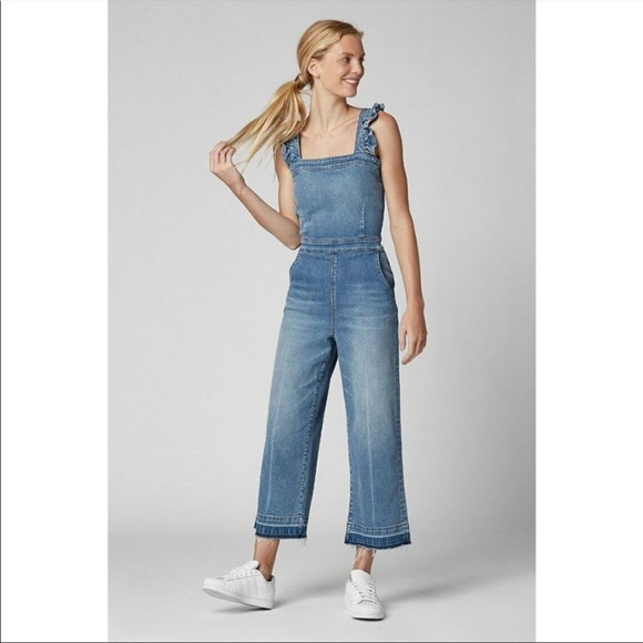 Blank NYC Pants - BLANKNYC It's Vintage Ruffle Denim Wide Leg Crop Jumpsuit, Size 26